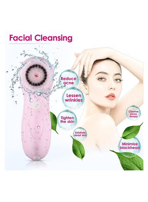 **فرشاة تنظيف الوجه الكهربائية الدوارة 360° بـ 5 رؤوس قابلة للاستبدال لتنظيف عميق وبشرة مشرقة خالية من الرؤوس السوداء**