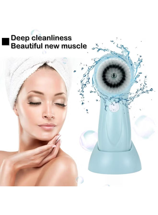 **فرشاة تنظيف الوجه الكهربائية الدوارة 360° بـ 5 رؤوس قابلة للاستبدال لتنظيف عميق وبشرة مشرقة خالية من الرؤوس السوداء**