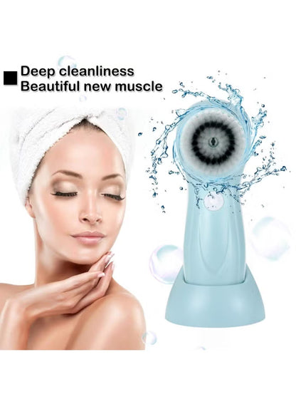 **فرشاة تنظيف الوجه الكهربائية الدوارة 360° بـ 5 رؤوس قابلة للاستبدال لتنظيف عميق وبشرة مشرقة خالية من الرؤوس السوداء**